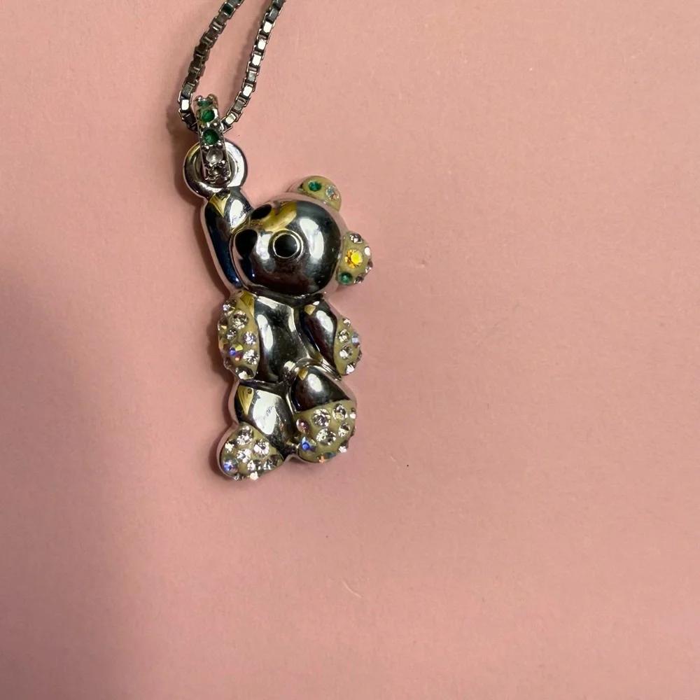 Vintage Swarovski Crystal Silver Bear Pendant Necklace - Picture 8 of 9
